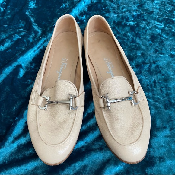 my ferragamo Shoes - My Ferragamo Cream Tan Beige Almond Toe Loafers Size 6.5